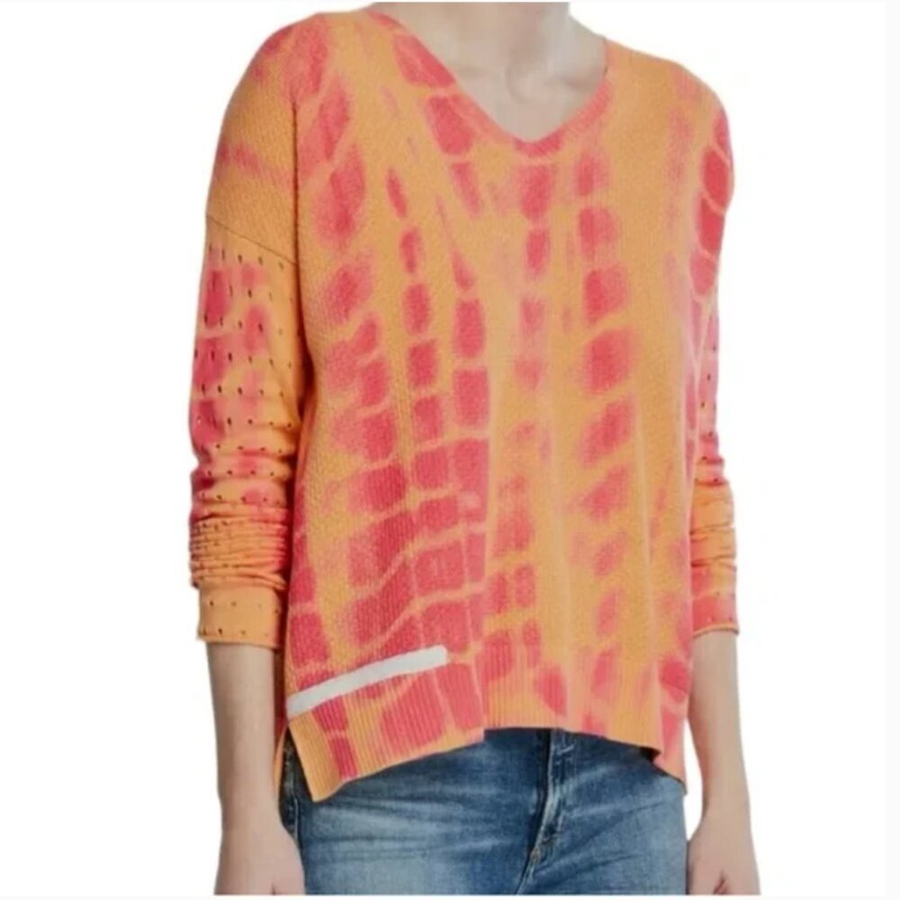 Lisa Todd Orange Tie-Dye V Neck Long-Sleeve Sweater